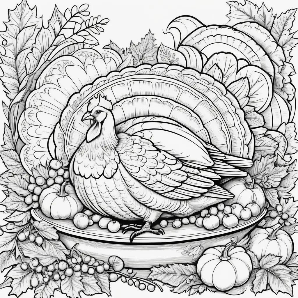 Black and white Thanksgiving turkey coloring page