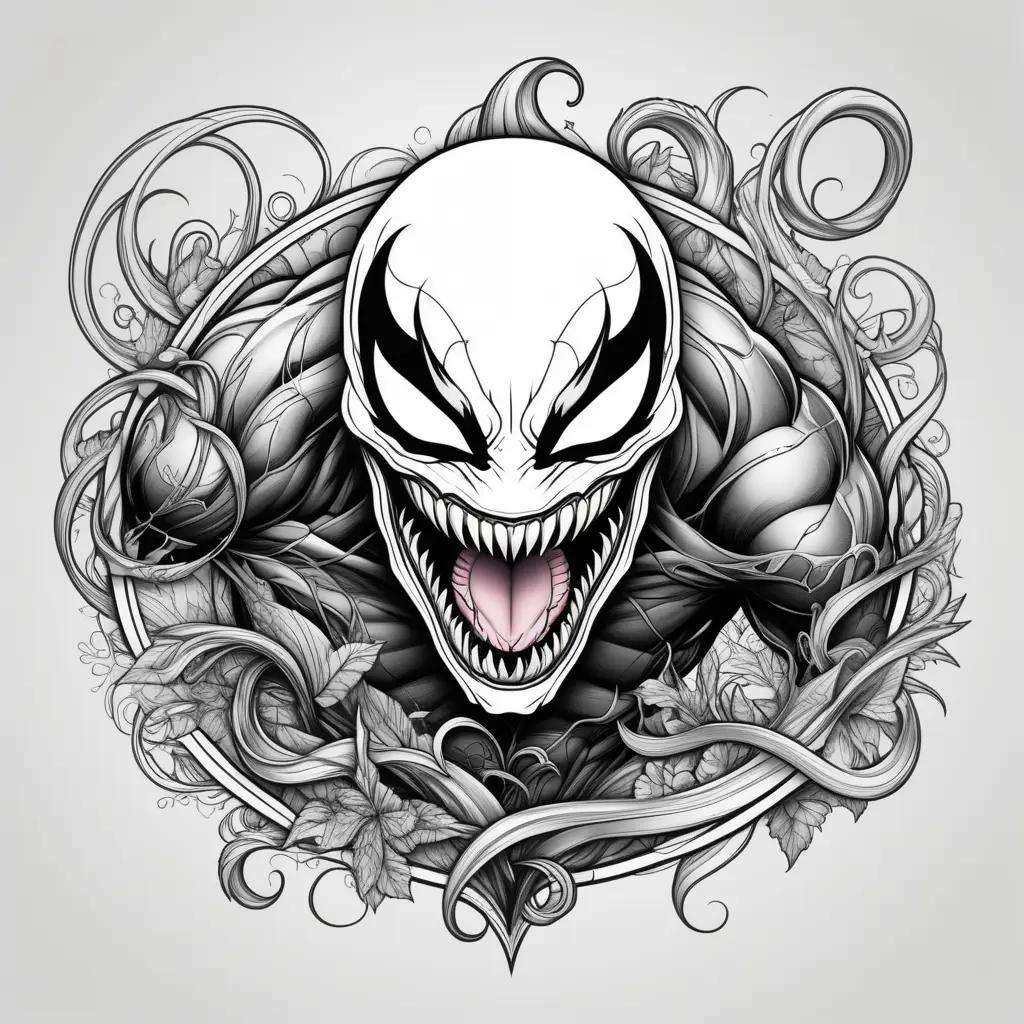 Black and white Venom coloring pages with a mouth open