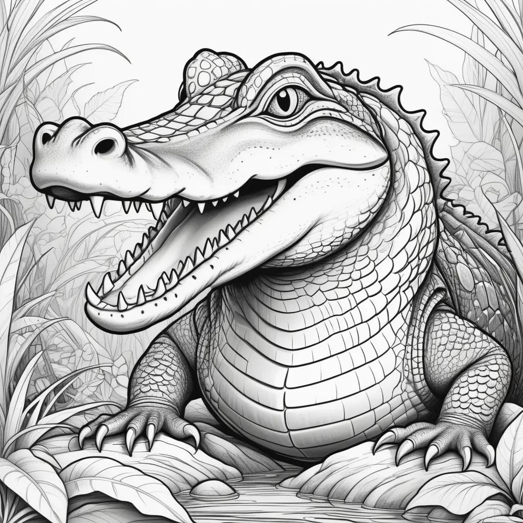 Black and white alligator coloring pages with mouth open