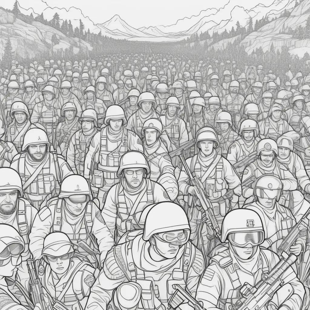 Black and white army coloring pages with soldiers