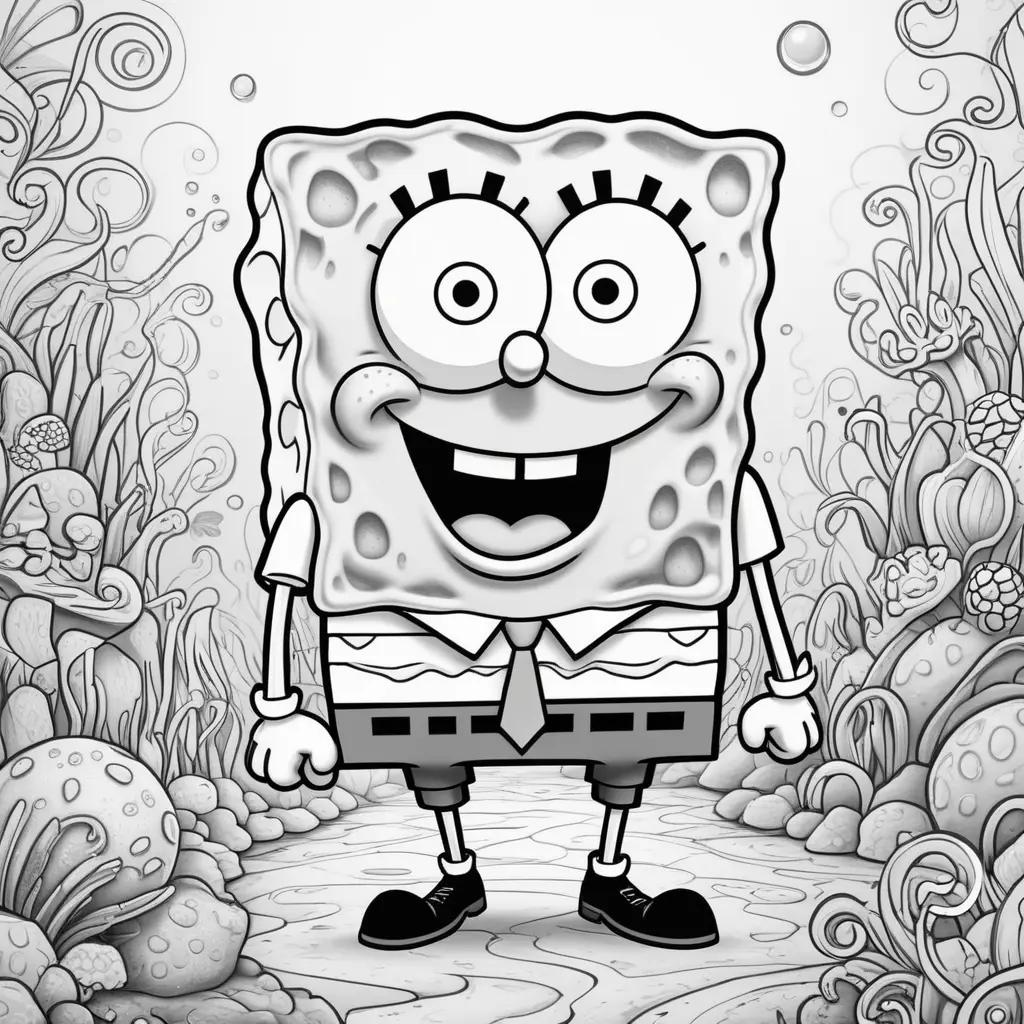 Black and white art of Spongebob Squarepants