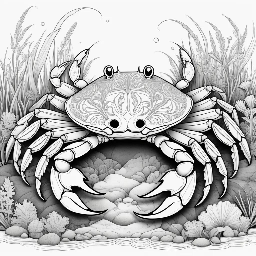 Black and white art of a crab with flowers