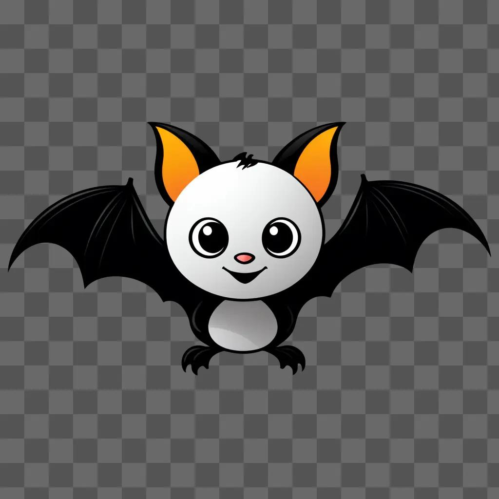 Black and white bat with orange eyes in a black background