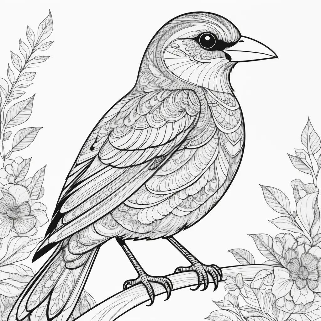 Black and white bird coloring pages featuring a feathered creature