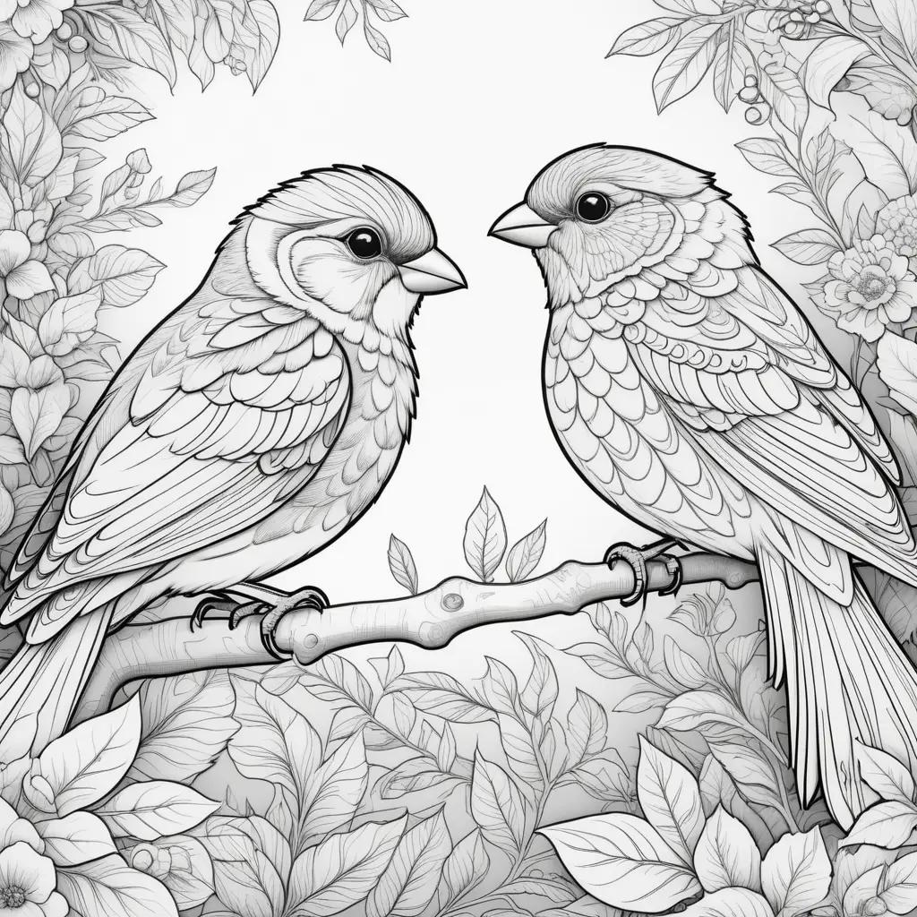 Black and white bird coloring pages with flowers