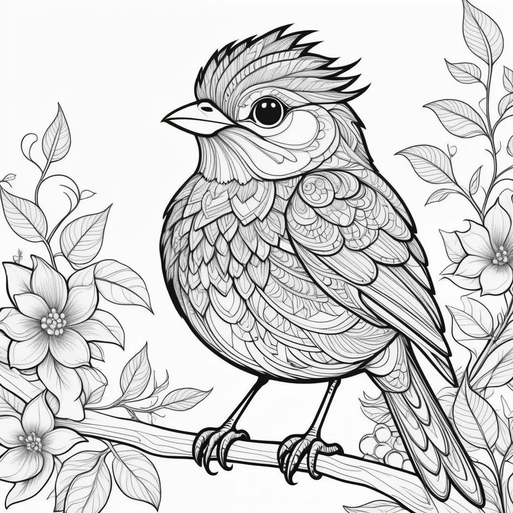 Black and white bird coloring pages with flowers