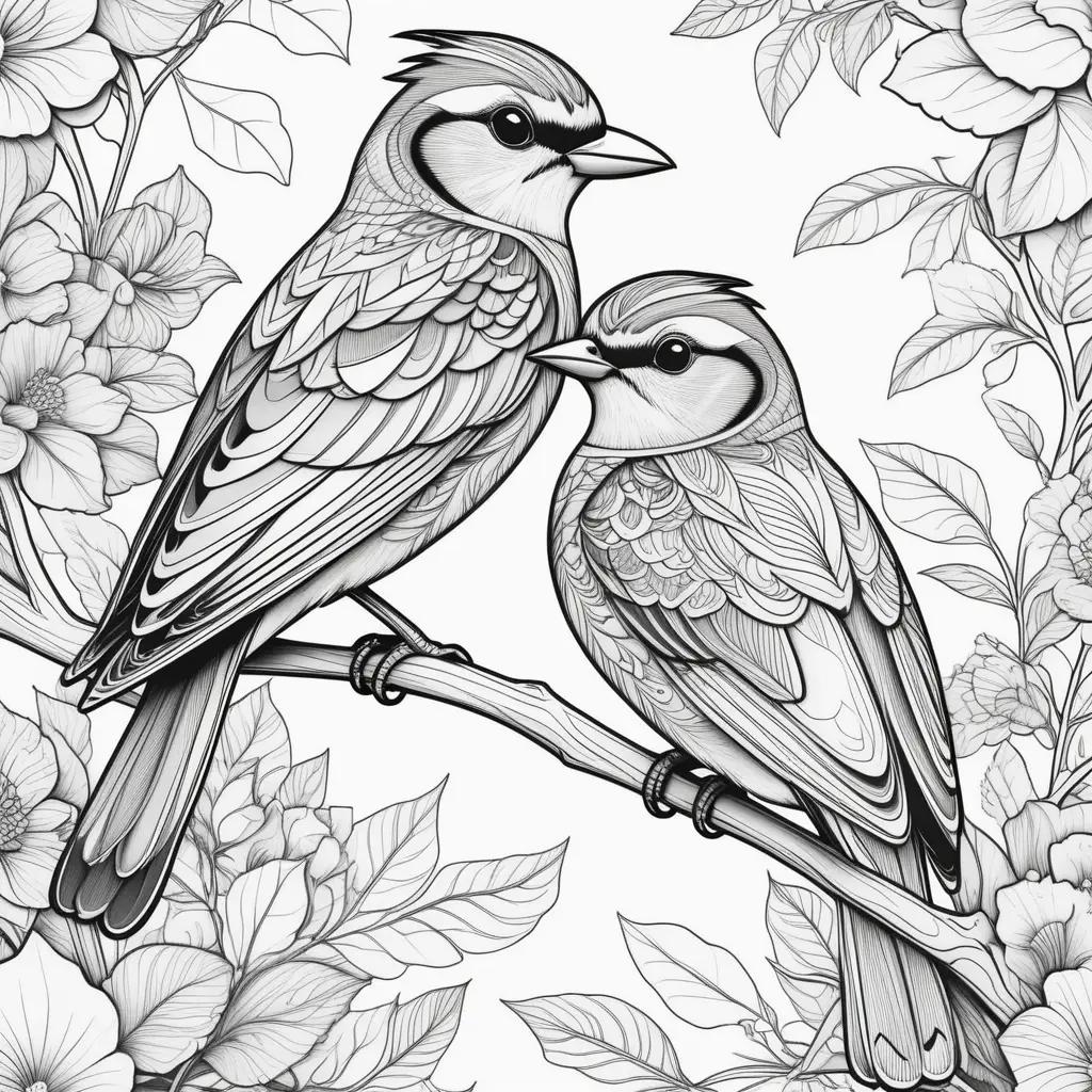 Black and white bird coloring pages with flowers