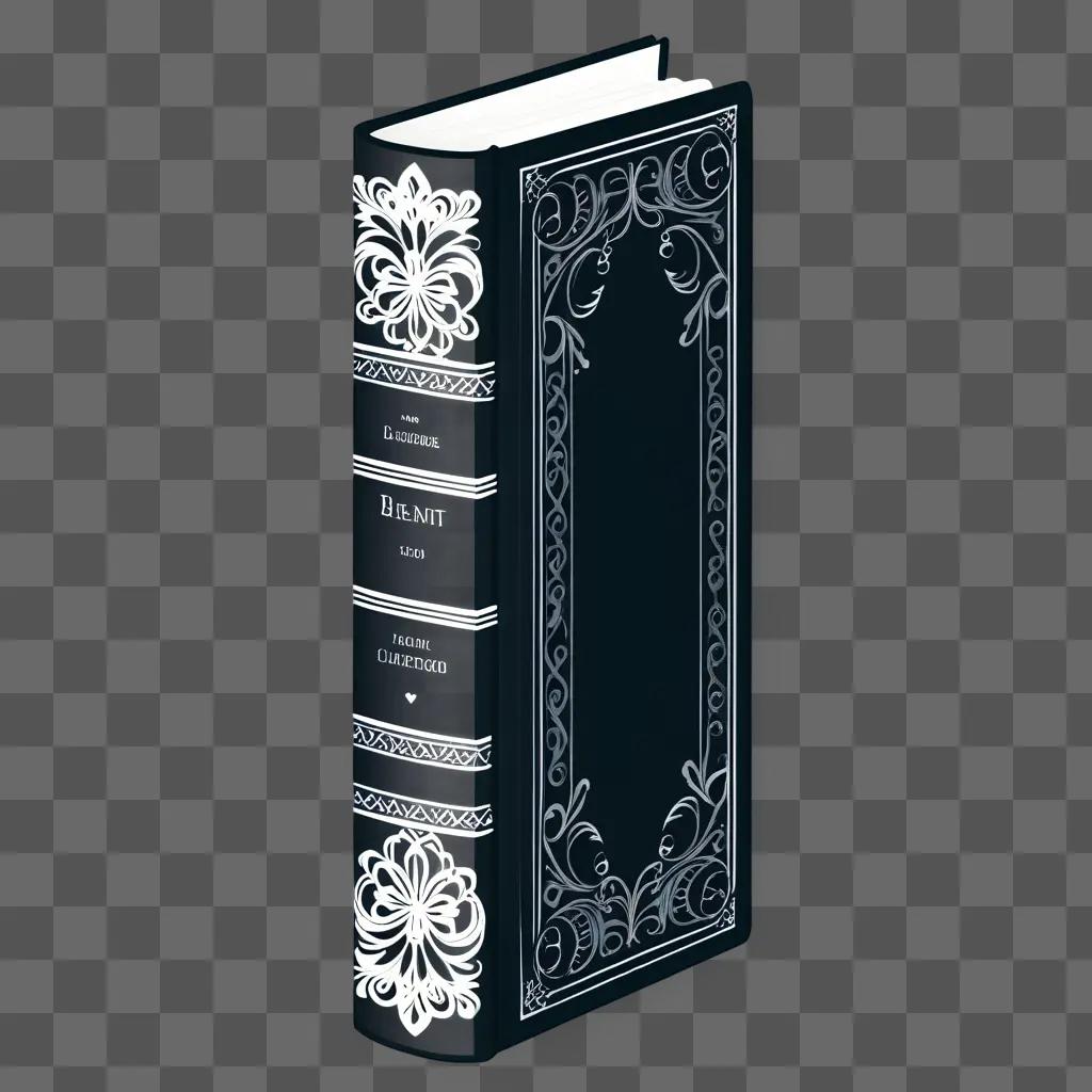 Black and white book clipart with white border