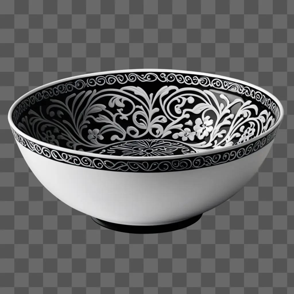 Black and white bowl clipart on a gray background