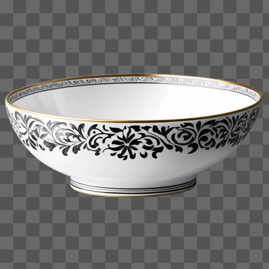 Black and white bowl with gold rim