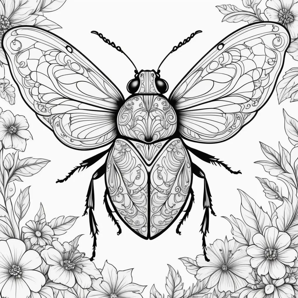 Black and white bug coloring pages with intricate designs