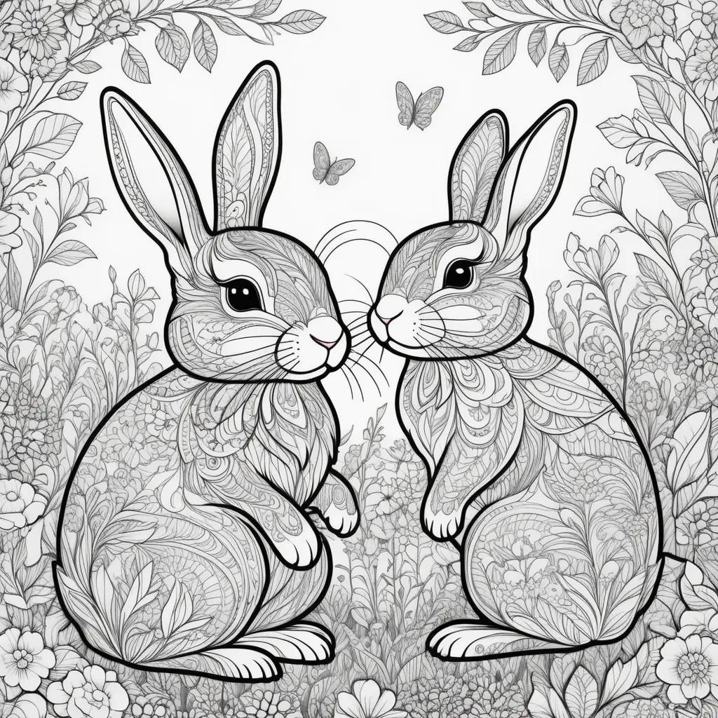 Black and white bunny coloring pages with butterflies