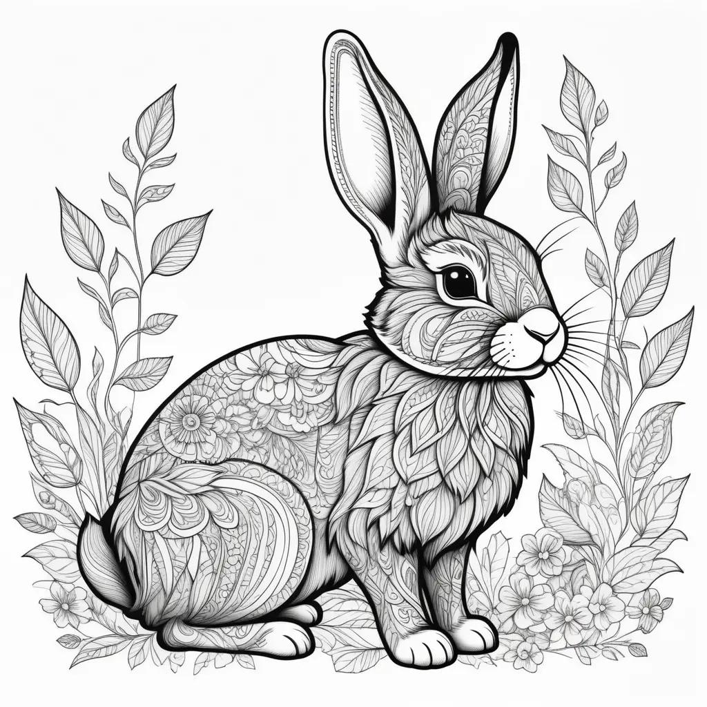 Black and white bunny rabbit coloring pages with flowers