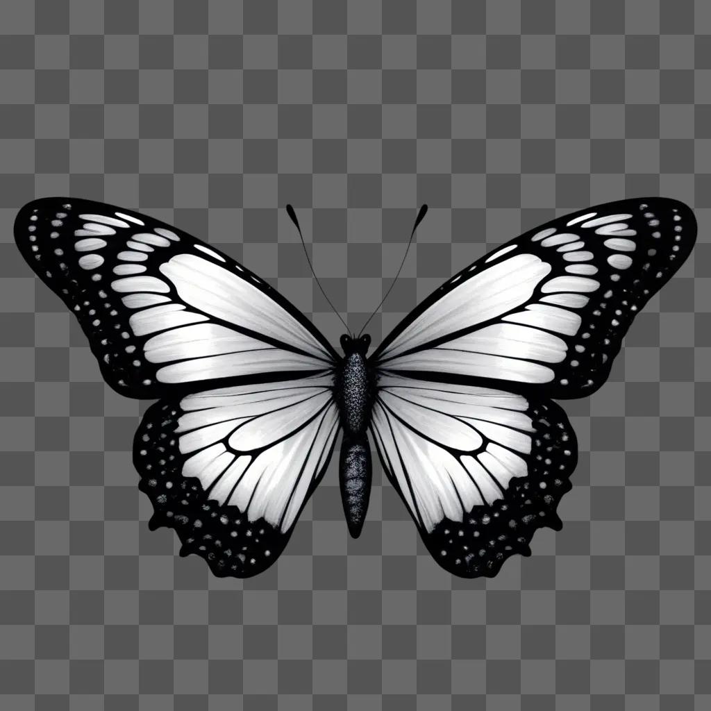 Black and white butterfly clipart with black and white dots