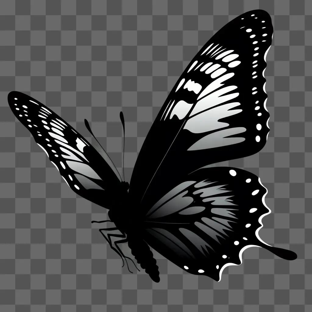 Black and white butterfly clipart with light reflection