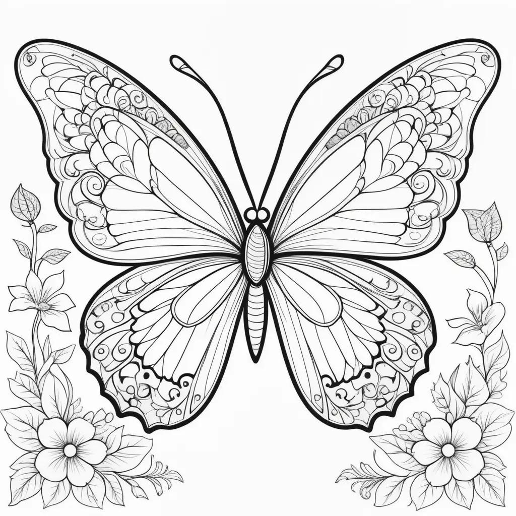 Black and white butterfly coloring pages with flowers