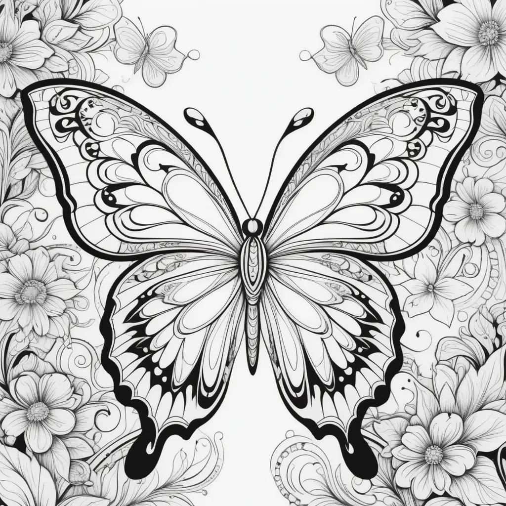 Black and white butterfly coloring pages with flowers