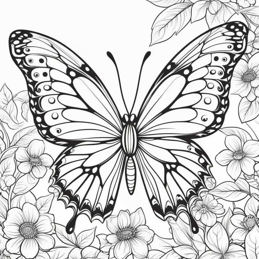 Black and white butterfly coloring pages with flowers