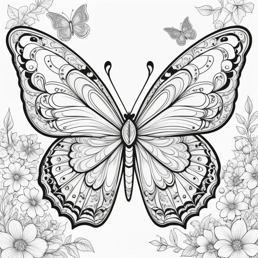 Black and white butterfly coloring pages with flowers