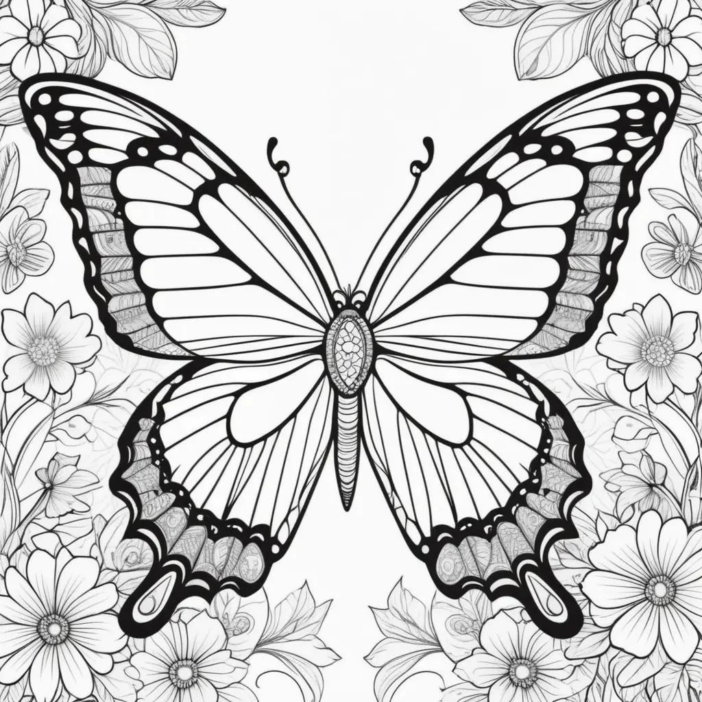 Black and white butterfly coloring pages with flowers