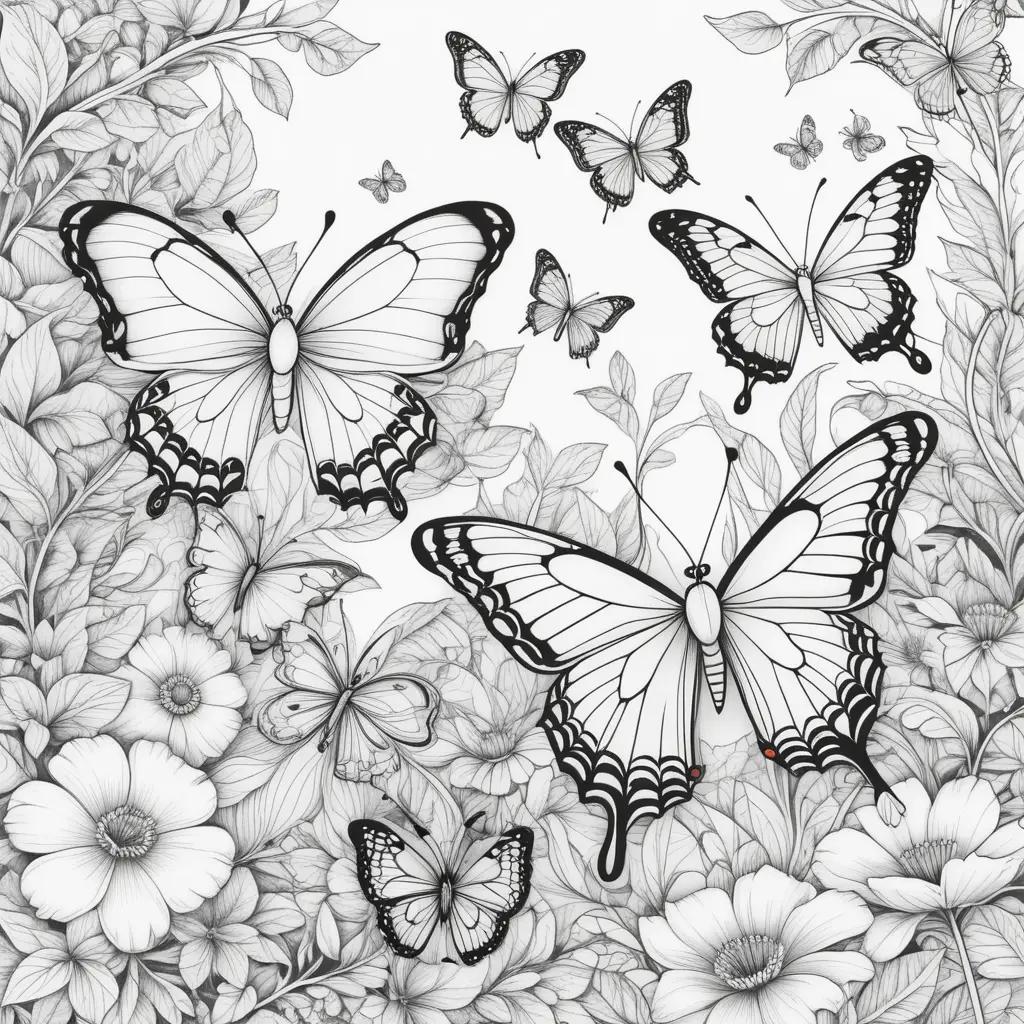 Black and white butterfly coloring pages with flowers