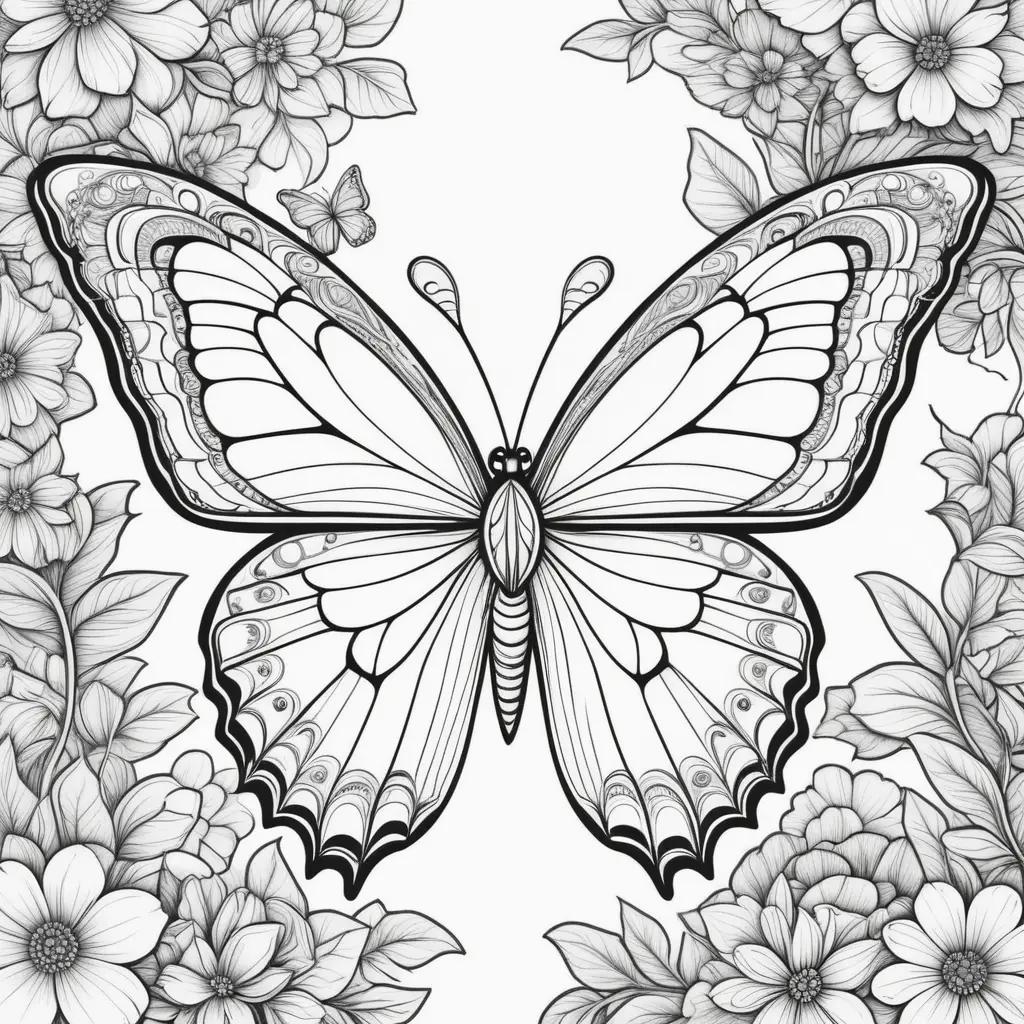 Black and white butterfly coloring pages with flowers