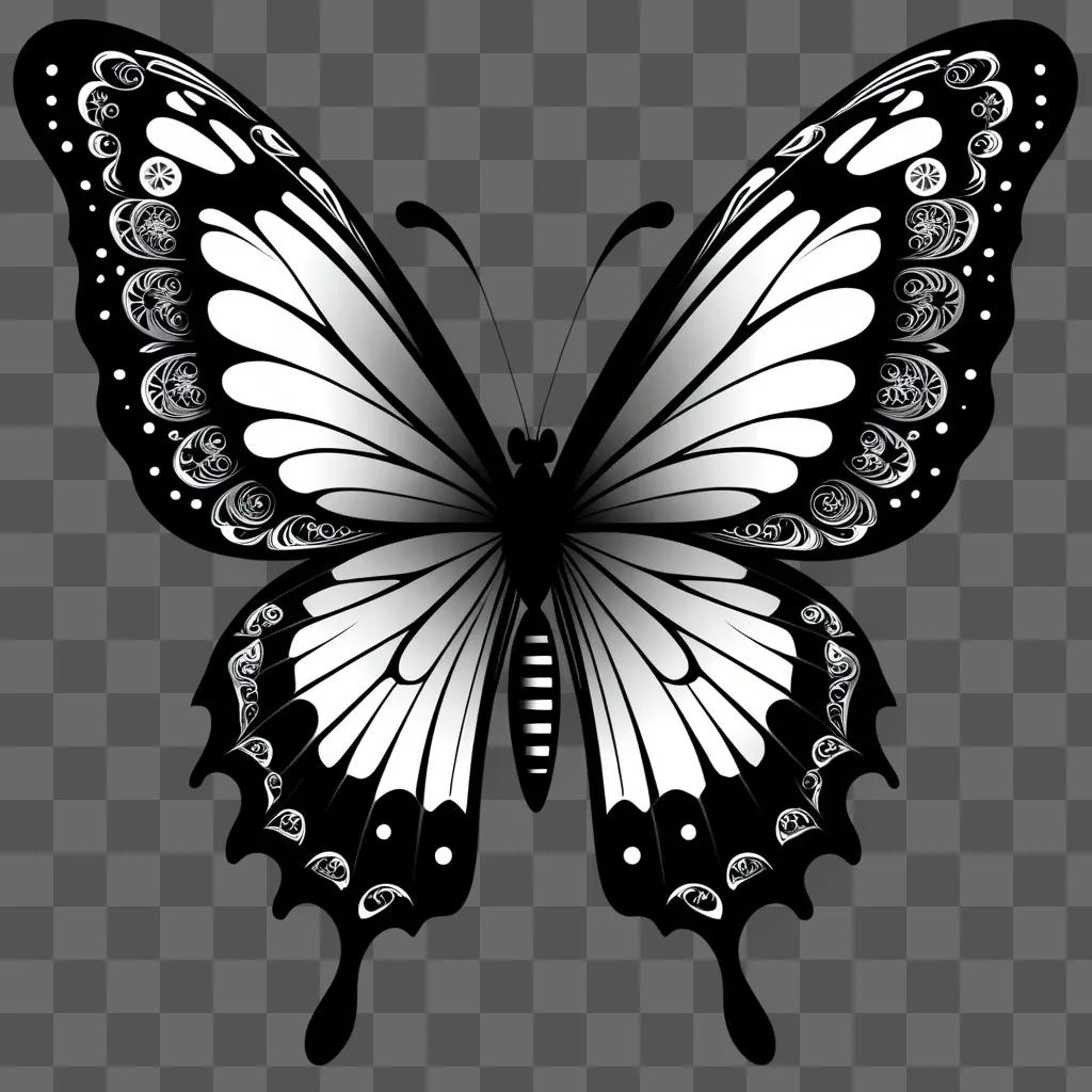 Black and white butterfly with black and white lines