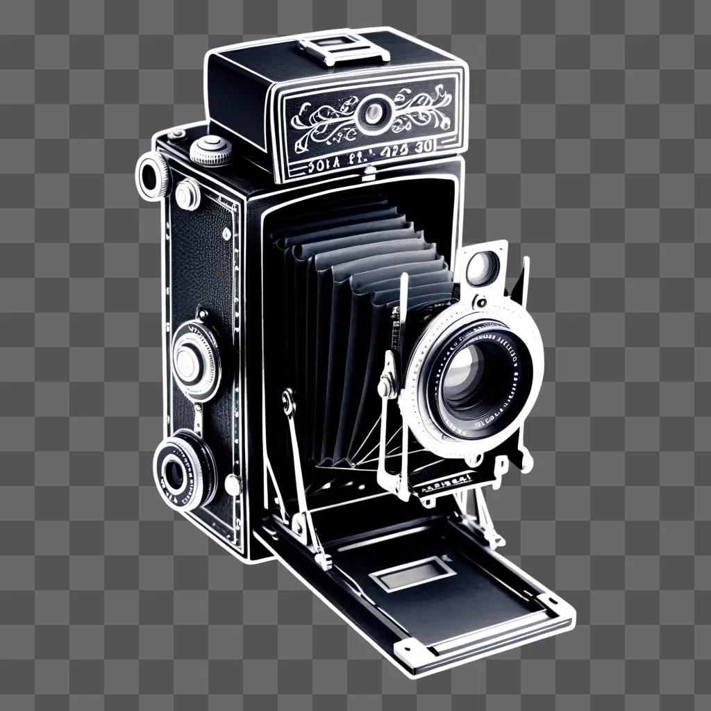 Black and white camera with zoom lens clipart