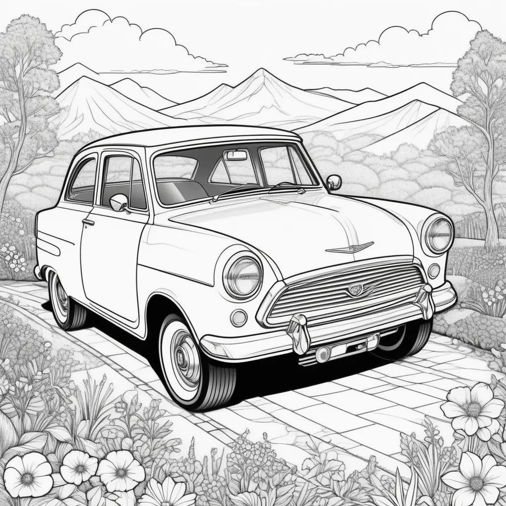 Black and white car coloring pages with flowers