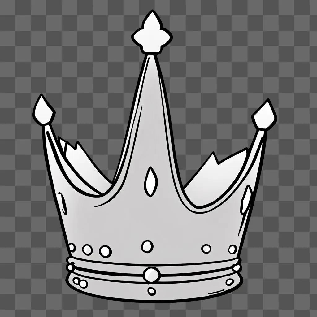 Black and white cartoon crown drawing on gray background