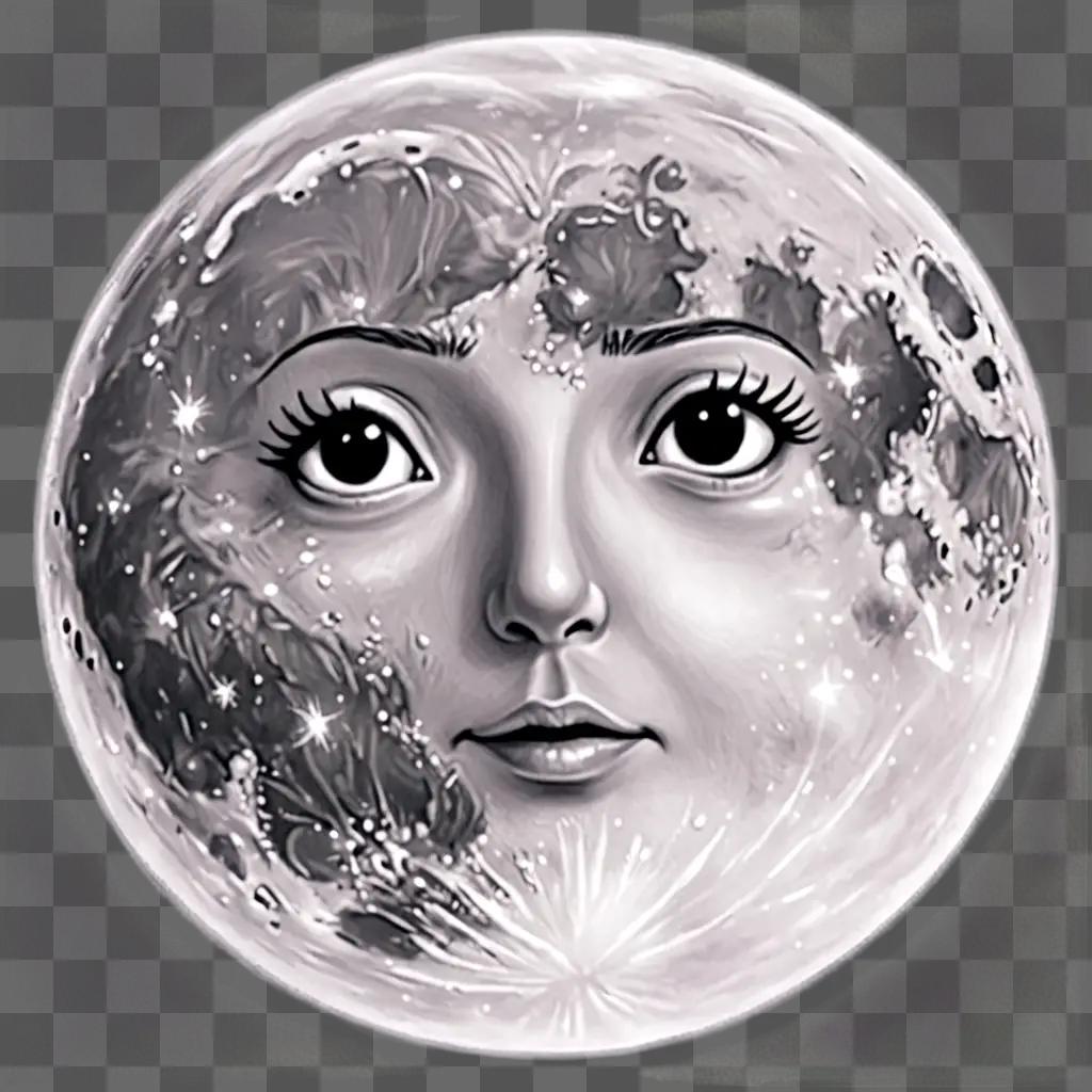 Black and white cartoon moon drawing