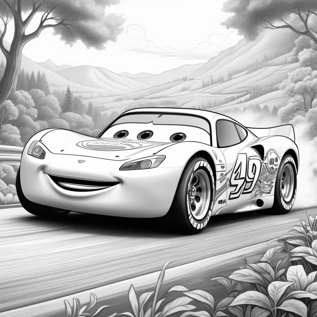 Black and white cartoon of Lightning McQueen