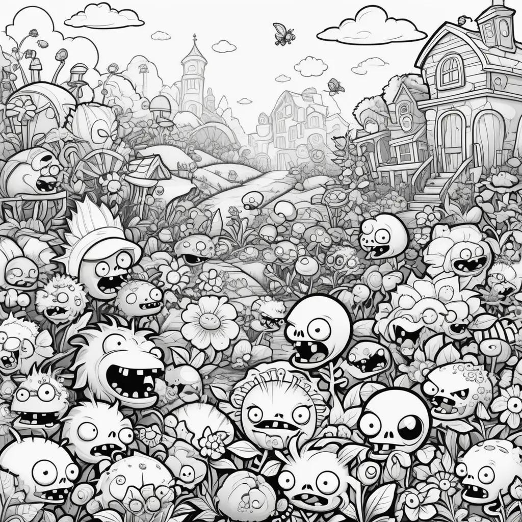 Black and white cartoon plants vs zombies coloring pages