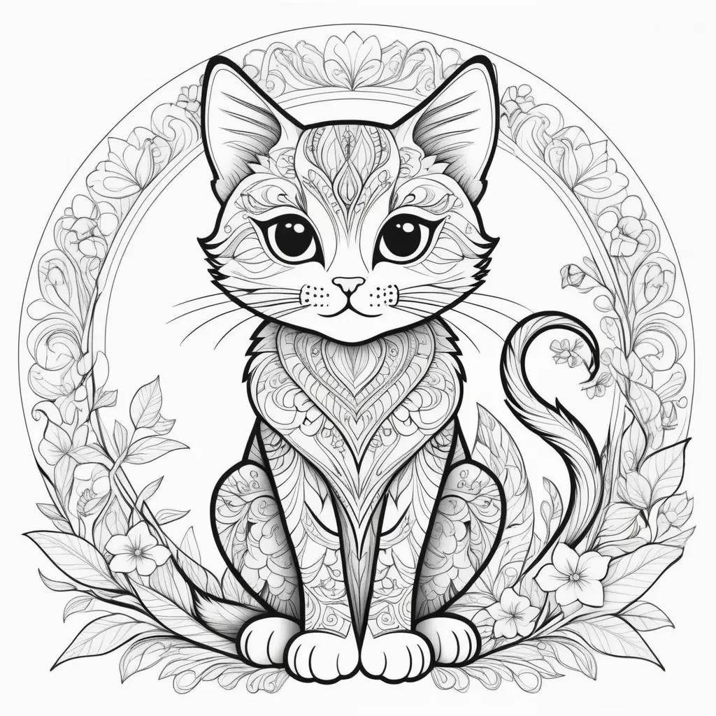 Black and white cat coloring pages for adults