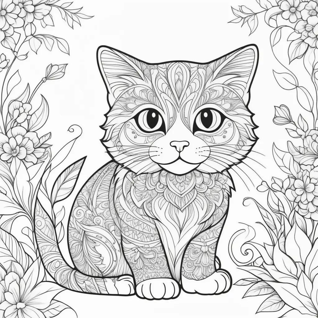 Black and white cat coloring pages for adults