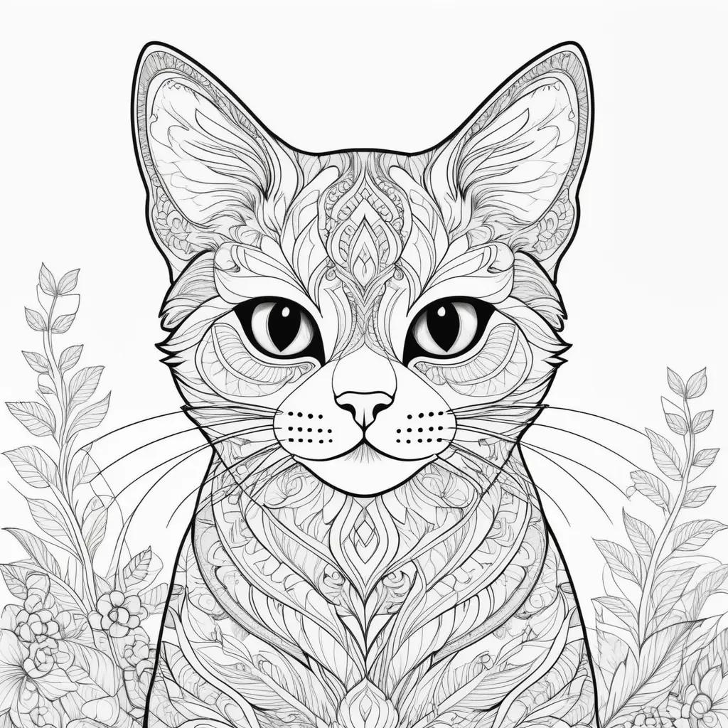 Black and white cat coloring pages with flowers