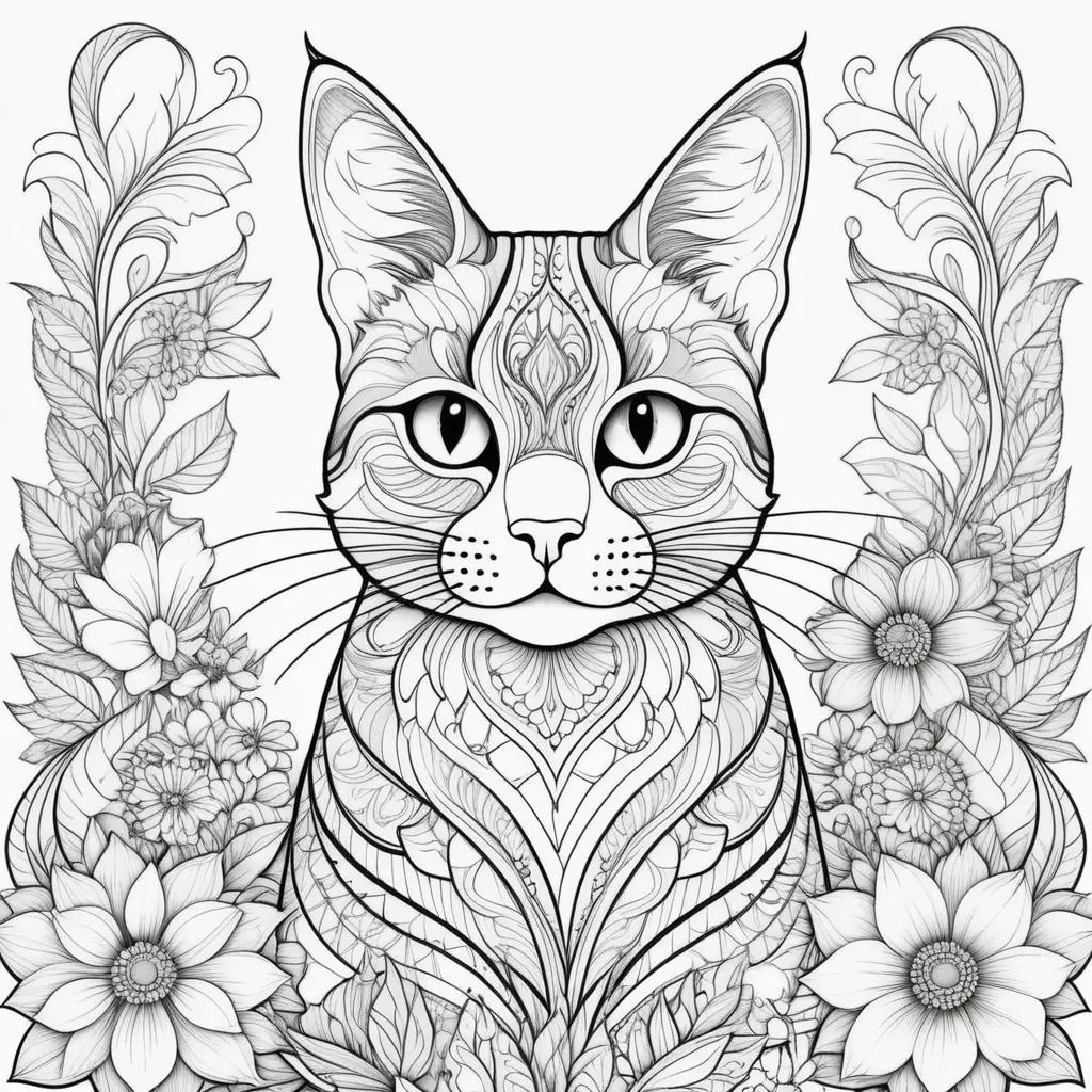 Black and white cat coloring pages with intricate designs