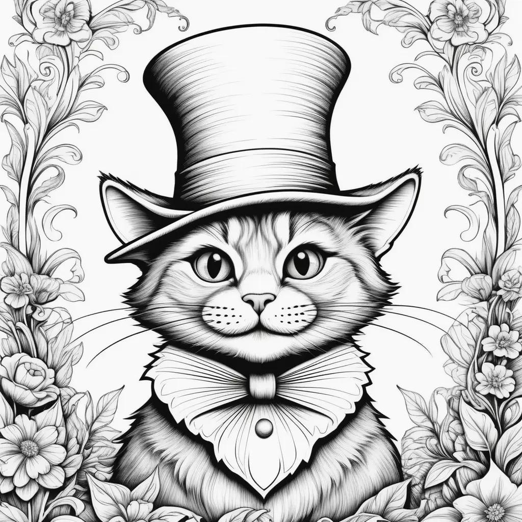 Black and white cat in a top hat coloring pages