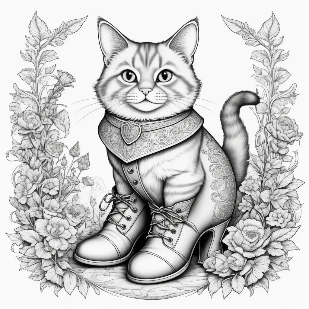 Black and white cat with boots coloring page