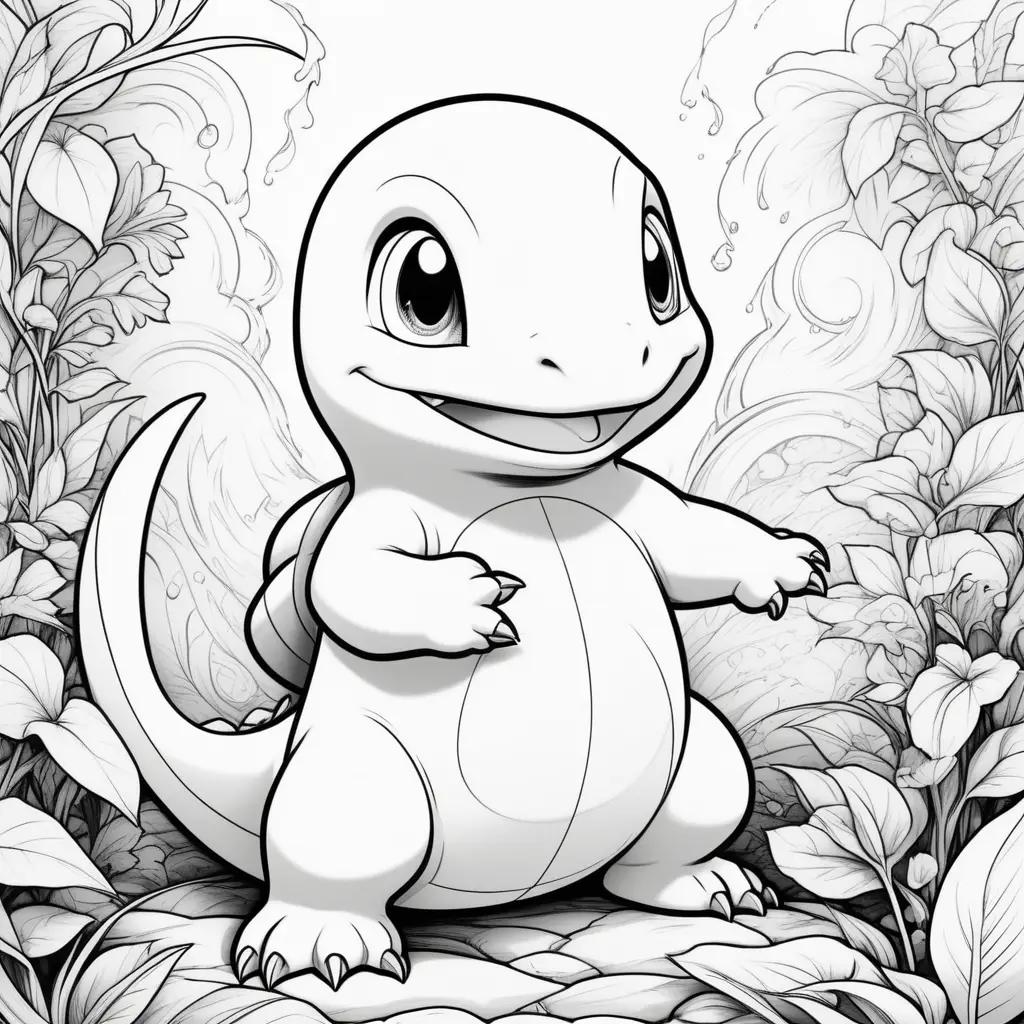 Black and white charmander coloring page