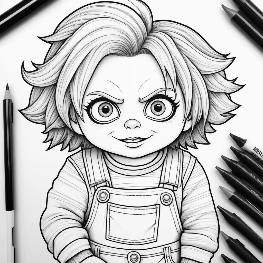 Black and white chucky coloring pages for kids