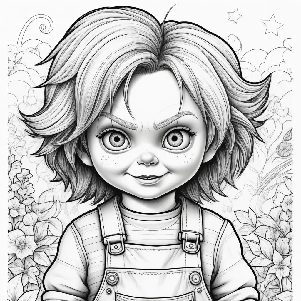 Black and white chucky coloring pages with flowers