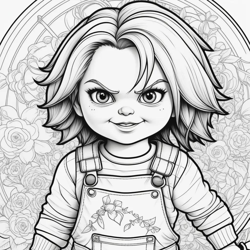 Black and white chucky coloring pages with roses