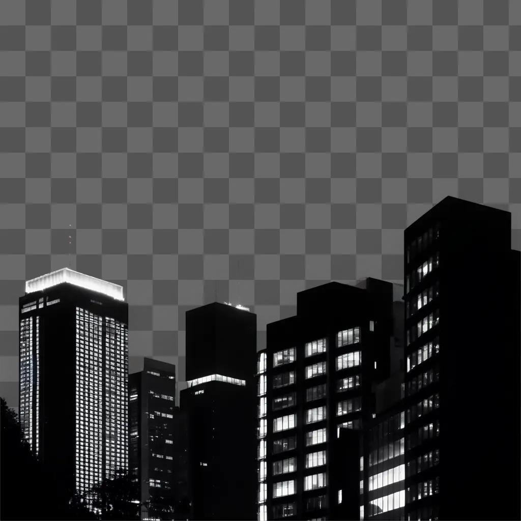 Black and white cityscape at night