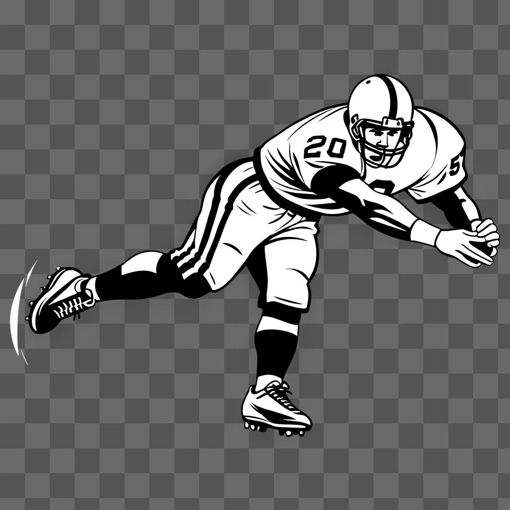 Black and white clipart of a football player