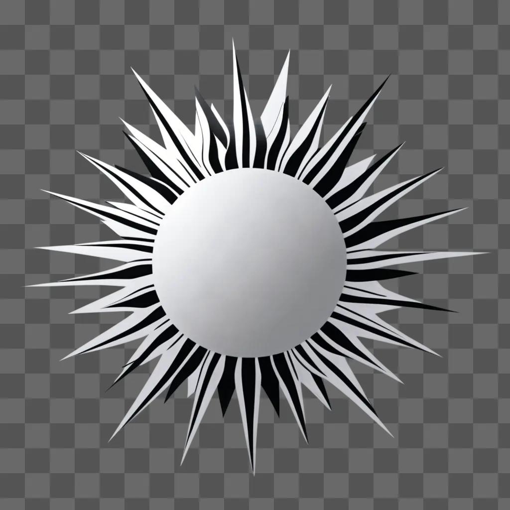 Black and white clipart sun with black rays