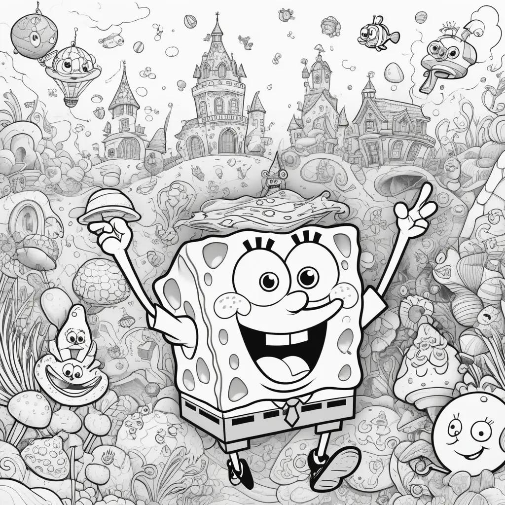 Black and white color page of Spongebob Squarepants