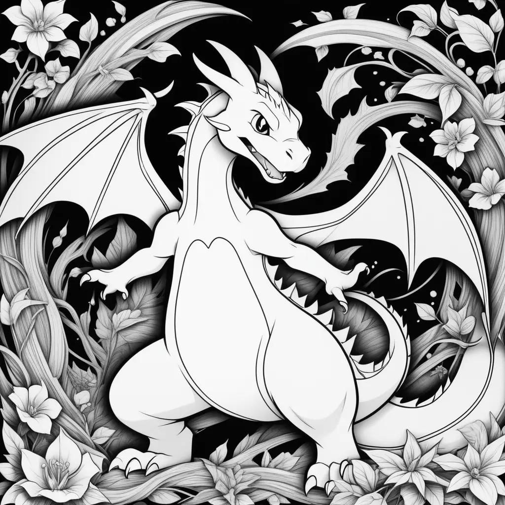 Black and white color page of a dragon