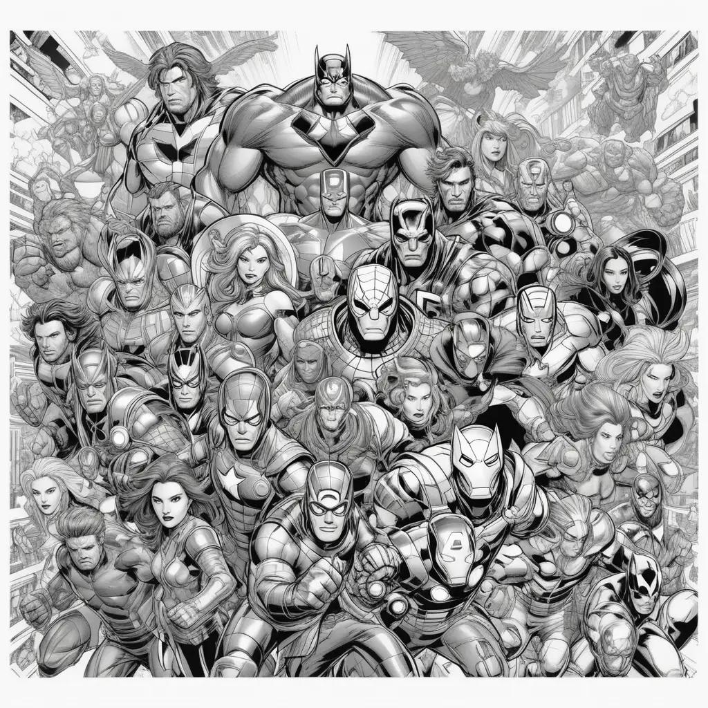 Black and white color pages of Marvel comic characters