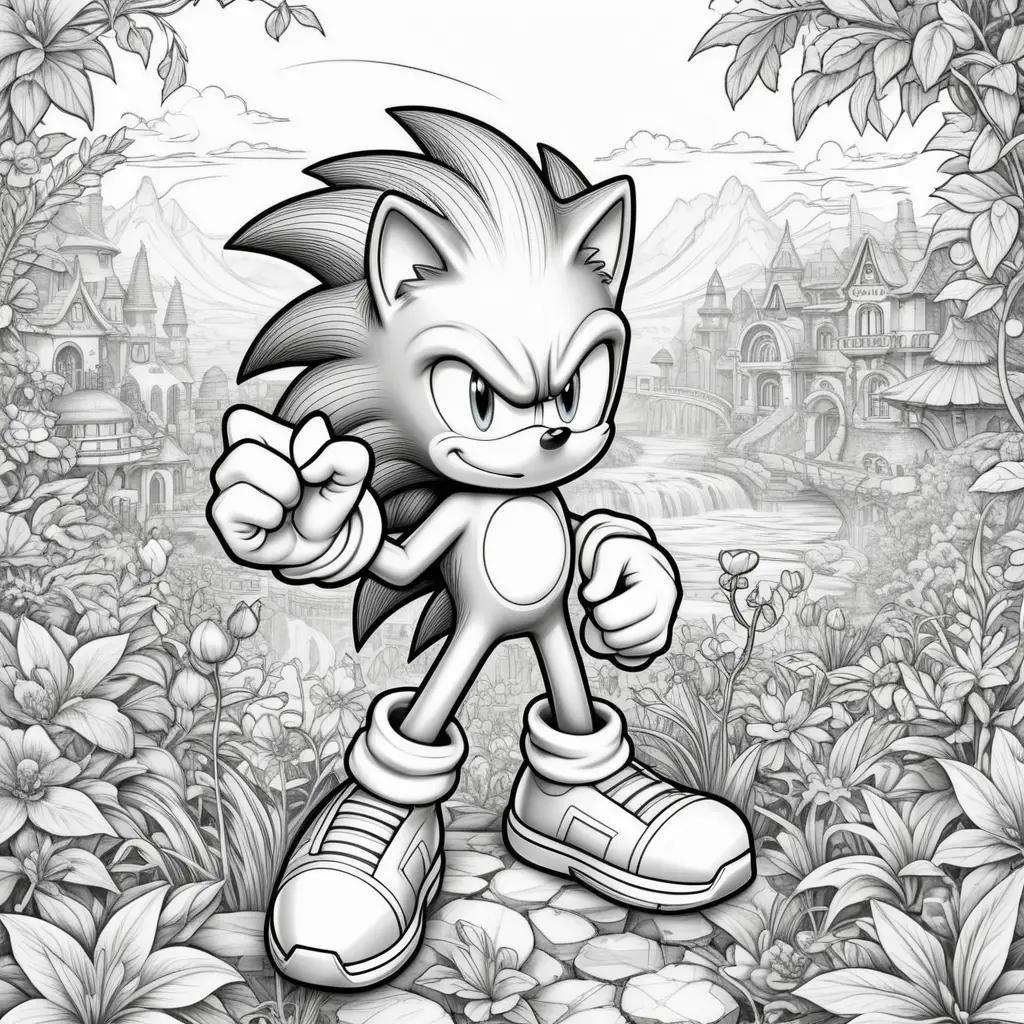 Black and white color pages of Sonic the Hedgehog